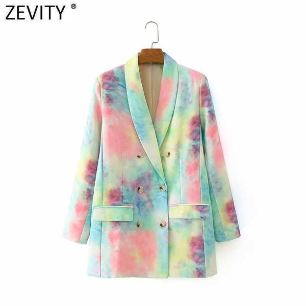

zevity women fashion double breasted colorful tie-dye blazer coat female long sleeve casual outerwear suit chic brand ct557 210930, White;black