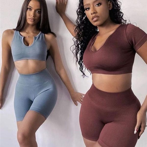 

yoga outfit seamless set women running suit 2 piece women's tracksuit crop t-shirt srs workout clothes gym wear sport
