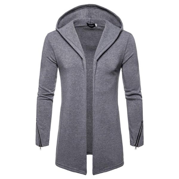 

men's wool & blends hoodie coat hooded solid knit trench jacket cardigan long sleeve outwear abrigo hombre mont kaban erkek, Black