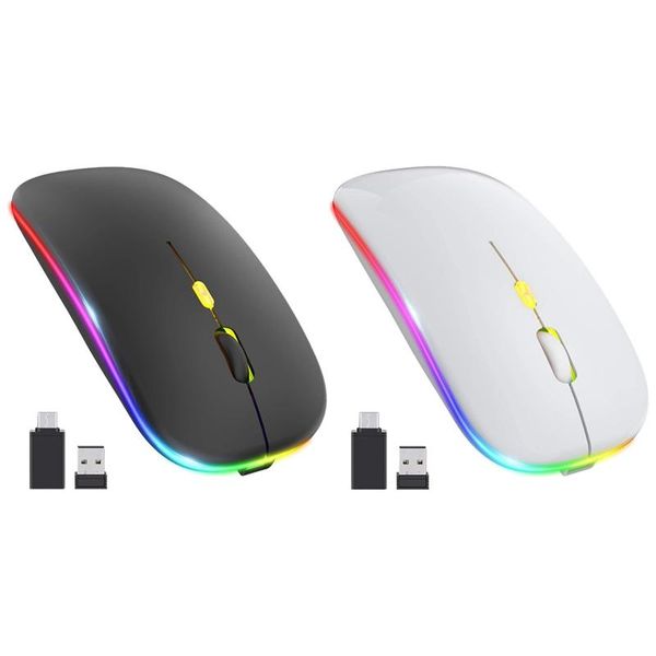 

mice 2set led wireless mouse, mobile optical office mouse with usb & type-c receiver, for lap (black&white)