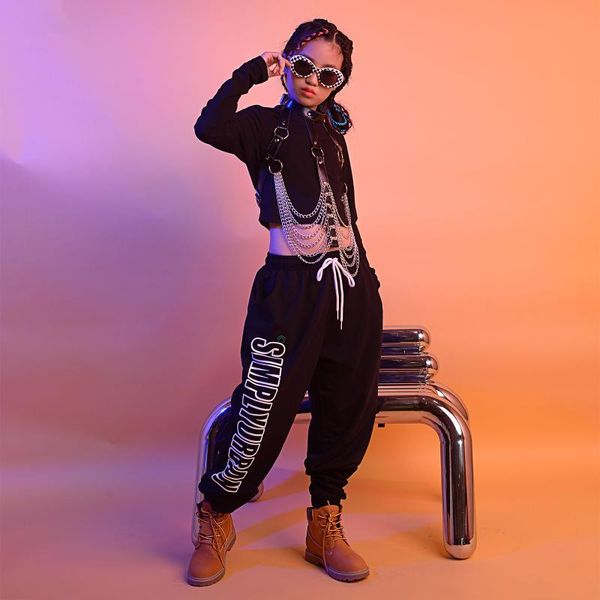 

stage wear girls jazz dance costumes for children black loose pants suit ballroom hip hop clothes performance dancewear dqs8130, Black;red