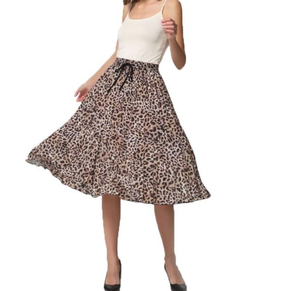 

skirts wepbel 2021 women stylish leopard print pleated skirt snake harajuku drawstring tie elastic waist casual mid calf, Black