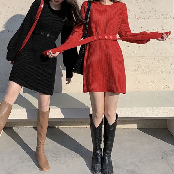 

2021 new japanese style autumn winter fashion thin elastic simple elegant popular christmas round neck long sleeves m6sw, Black;gray
