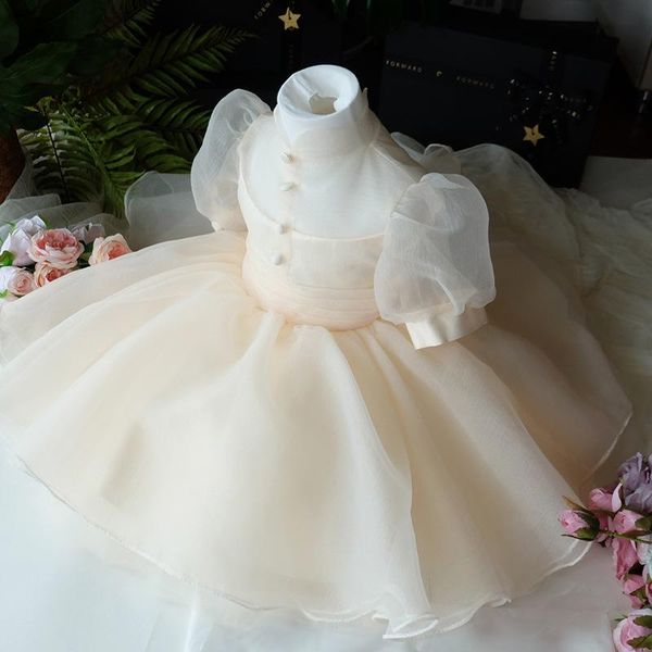 

cute girls dresses new arrival flower princess birthday eucharist party dress toddler girls' mesh lanturn sleeves bow clothing, Red;yellow