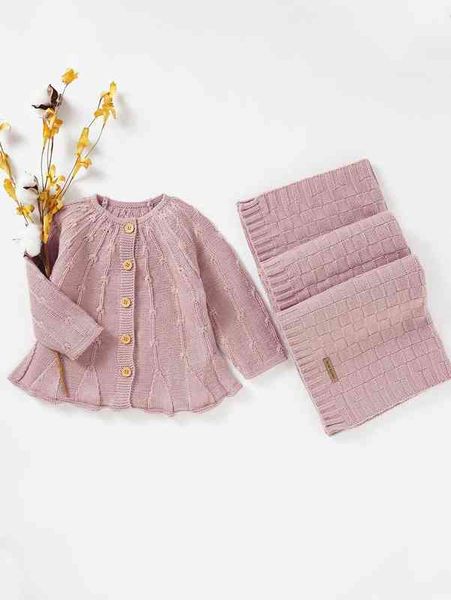 

baby peplum cardigan & letter patch detail knit blanket she, Blue