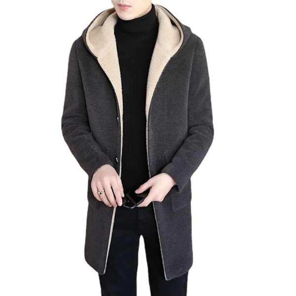 

casual dresses male woolen jacket, autumn casual jacket with long wool cloth, street fashion slim solid trench coat for men xllv, Black;gray