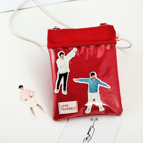 

kpop bangtan boys love yourself red same minin bag world tour canvas transparent cute corss bag