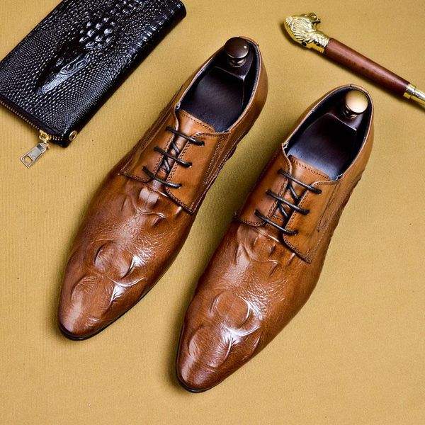 

dress shoes point toe wedding formal for men spring & autumn genuine leather brand business office oxford footwear men's a41, Black