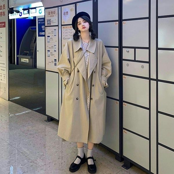 

women's trench coats black windbreaker ladies spring autumn thin 2021 loose mid-length british style khaki coat double-breasted, Tan;black