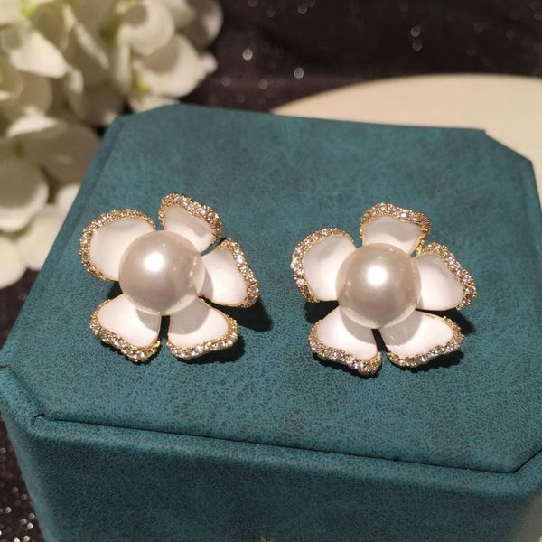 

dangle & chandelier white flower earrings for women simple small silver color super fairy sweet petal jewelry gift crystal zircon cabochon