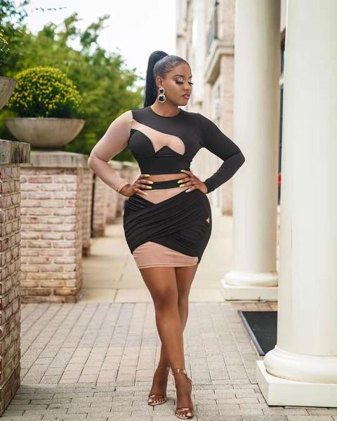 

two piece dress vavcy 2021 spring autumn suit black matching t-shirt + skirt set, White