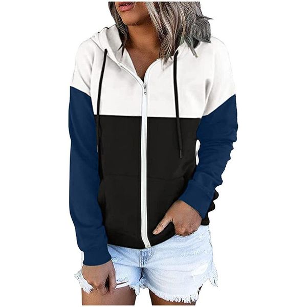 

women's t-shirt autumn warm fashion womens loose padded hooded zipper solid color long sleeve casual jackets female streetwear, White