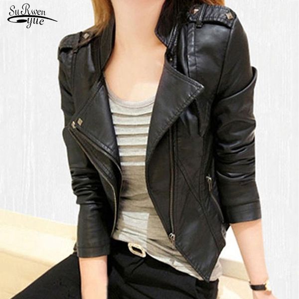 

women's jackets 2021 autumn winter ladies motorcycle leather women turn-down collar zipper slim black moto & biker fashion jacket 15688, Black;brown