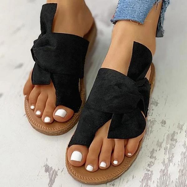 

slippers 2021 spring summer fashion sandals shoes women bow slipper indoor outdoor flip-flops beach, Black