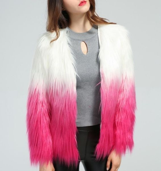 

winter faux mink fur jacket contrast color striped fur short coat bomber imitation fox fur cardigan fluffy coat women, Black