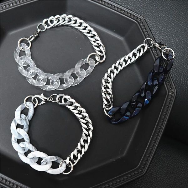 

link, chain acrylic stainless steel splicing men's bracelets, fashion punk rock jewelry gift for men festival party, Black