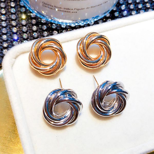 

new silver needle literary temperament metal small earrings versatile goddess knot french earrings sense earrings, Golden