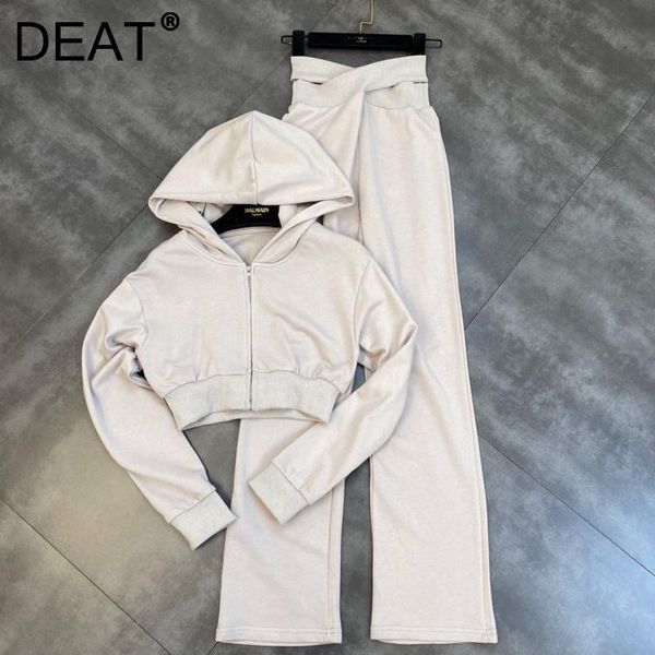 

women's two piece pants deat women hooded collar long-sleeved casual high waist elasticity long set fashion autumn 2021 11d2509, White