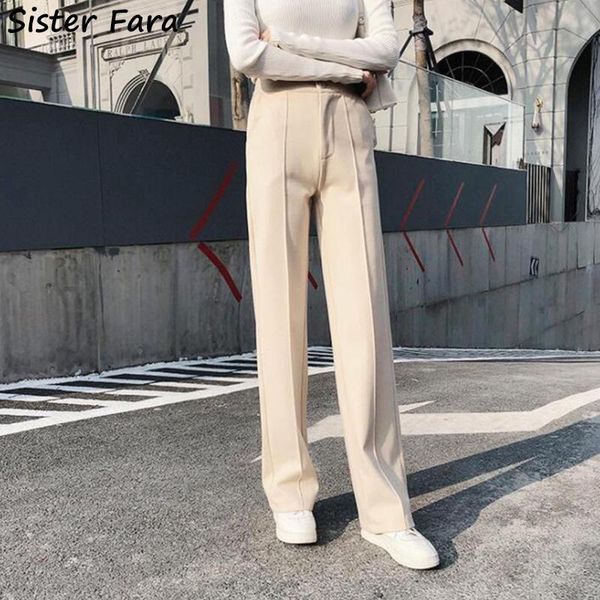 

women's pants & capris sister fara 2021 autumn winter thick loose wide leg high waist woolen trousers ladies straight casual harem, Black;white