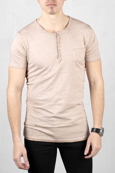 

Male Beige O-neck T-shirt 100 Cotton Button Fit Lycra Short Slim Gym Street Clothes Spring Summer 2000261 Tg16, White;black