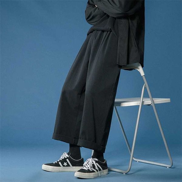 

hybskr japanese style solid color oversize women wide leg pants fashion harajuku female straight trousers elastic waist 211007, Black;white