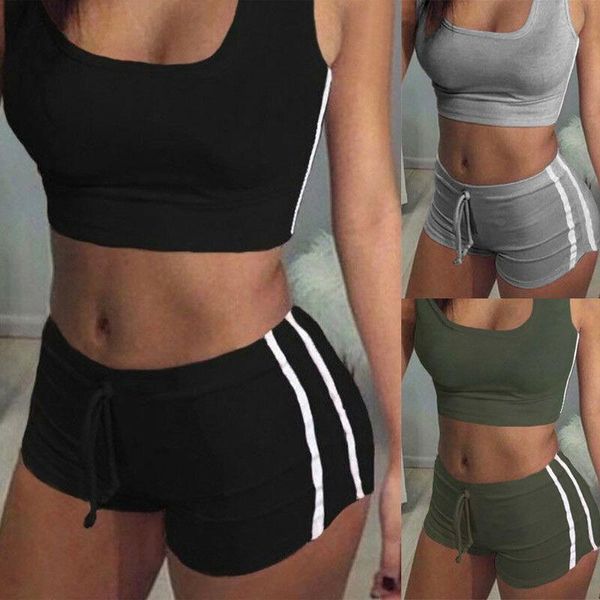 

women tracksuit new women gym set fitness sport bra crop tank breathable vest+shorts pant running, Gray