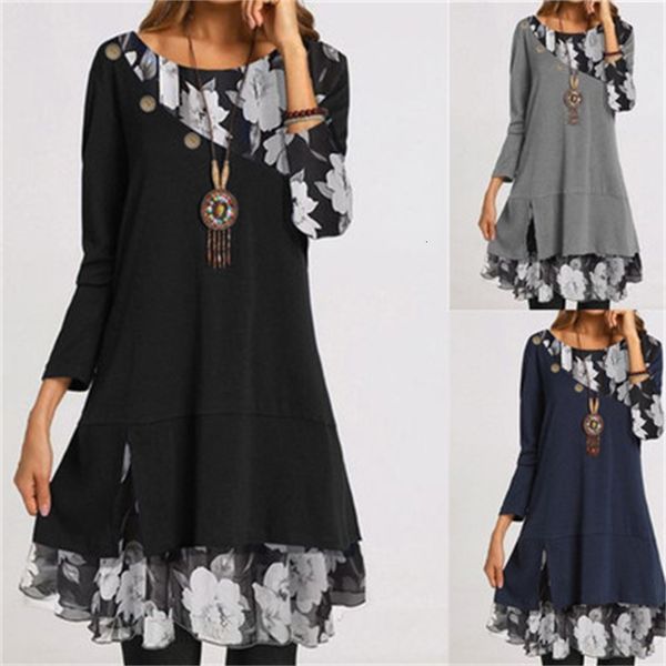 

spring new women's clothing temper stylish chiffon print loose dress big sizes 285c, Black;gray