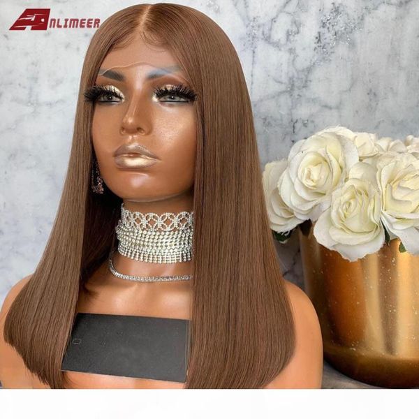 

dark brown short bob 13x6x1 lace front human hair wigs baby hair 180% t part remy brazilian wigs bob lace frontal for women, Black;brown
