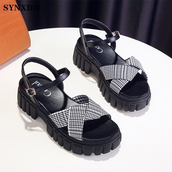 

sandals wohdhe casual for women flat platform heels peep toe ankle strap buckle lady slippers 5.5cm black summer sandalias femal