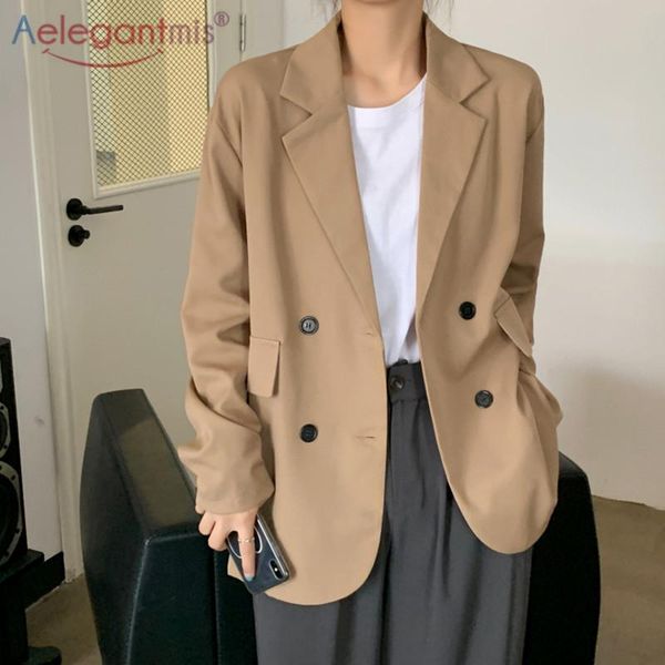 

women's suits & blazers aelegantmis korean style office lady loose blazer women oversized vintage single breasted female coats 2021 fas, White;black