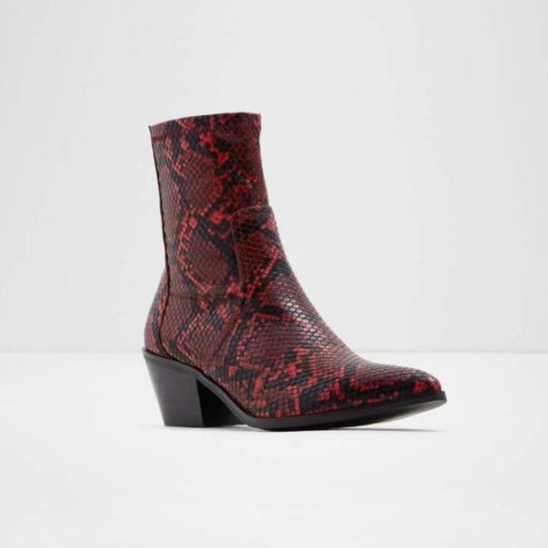

boots casual western cowboy ankle women pointed toe snake cowgirl booties short cossacks botas square high heels shoes, Black