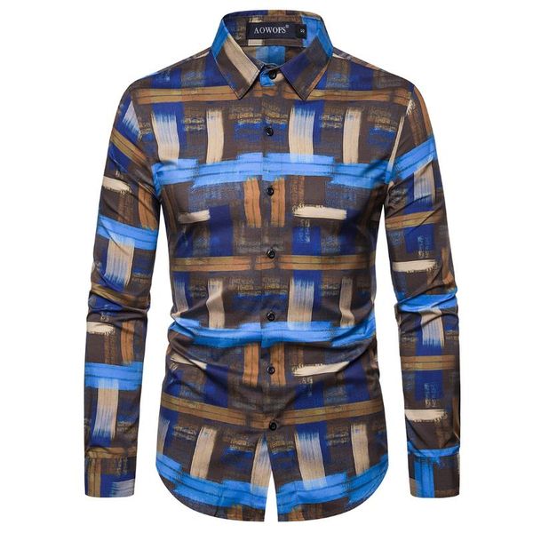 

2021 spring new digital printed mens slim fit shirt long sleeve good quality eu size chemise homme, White;black