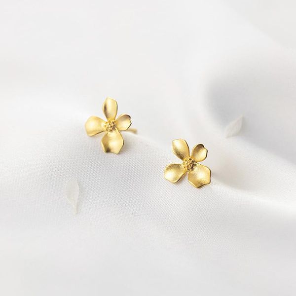 

stud romantic four petal flower earrings 925 sterling silver women plating 18k gold frosted ear hole earring jewelry birthday, Golden;silver