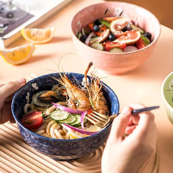 

sakura bowl, soup bowl, tall retro household ceramic large ramen snail noodle bowl