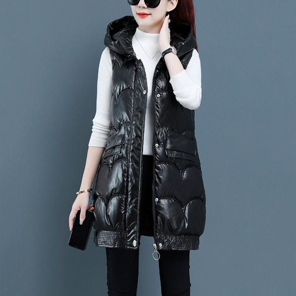 

women's vests fashion women autumn winter long cotton vest jacket korean hooded sleeveless coat plus size slim warm ladies waistcoat #t, Black;white
