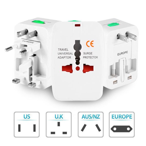 All-in-One-universeller internationaler Steckeradapter, 2 USB-Anschlüsse, Weltreise-Wechselstrom-Ladegerät-Adapter mit AU-US-UK-EU-Konvertersteckern