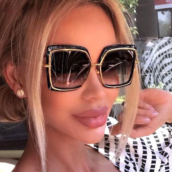 

sunglasses oversized women brand designer metal square eyewear female shades big mirror, White;black