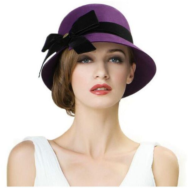 

stingy brim hats lady korean style winter hat female warm wool women fashion england party cap b-1190, Blue;gray