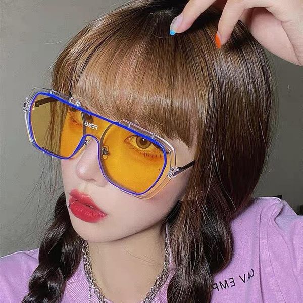 

sunglasses square women oversized retro yellow lens eyewear metal frame sun glasses for female designer uv400, White;black
