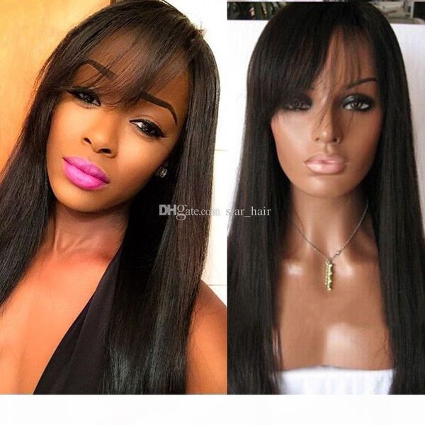 

full lace human hair wigs pre plucked with baby hair straight brazilian remy hair for black women, Black;brown