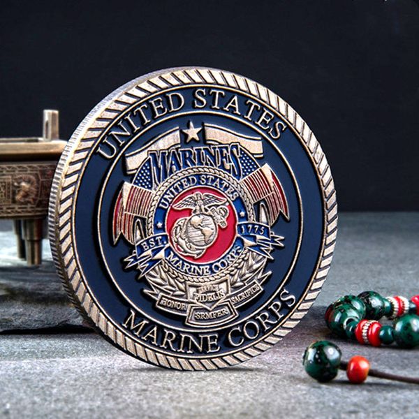 

non magnetic us marine corps war pirate devil navy dog military craft bronze plated challenge coin dog 40*3 for souvenir american badge coll