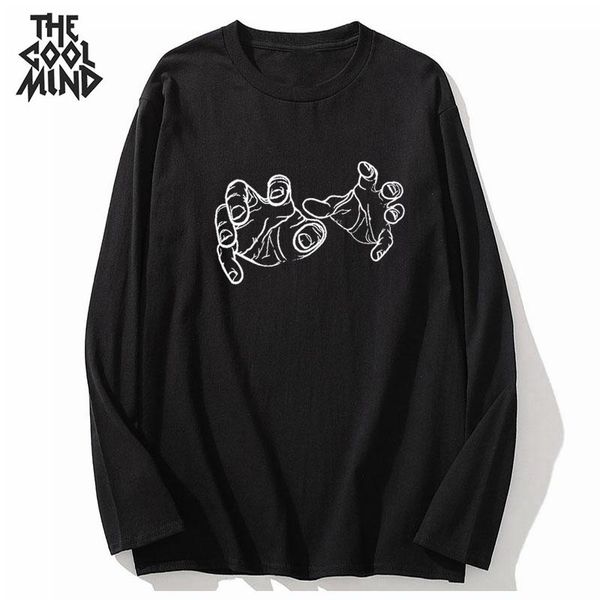 

men's t-shirts coolmind 100% cotton long sleeve cool streetwear hand print men t shirt casual o-neck tshirt loose t-shirt tee shirts, White;black