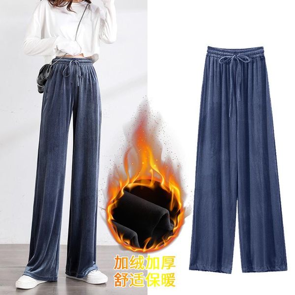 

women's pants & capris sweatpants women plus velvet high waist 2021 autumn and winter lace warm wide leg trousers size, Black;white