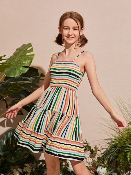 

teen girls rainbow stripe cami dress she, Red;yellow
