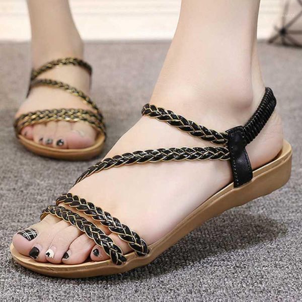 

sandals summer women flat heel shoes platform peep toe elastic band casual beach female ladies zapatos de mujer1, Black