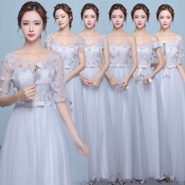 

grey long 2021 korean bridmaid group one shoulder evening dr, White