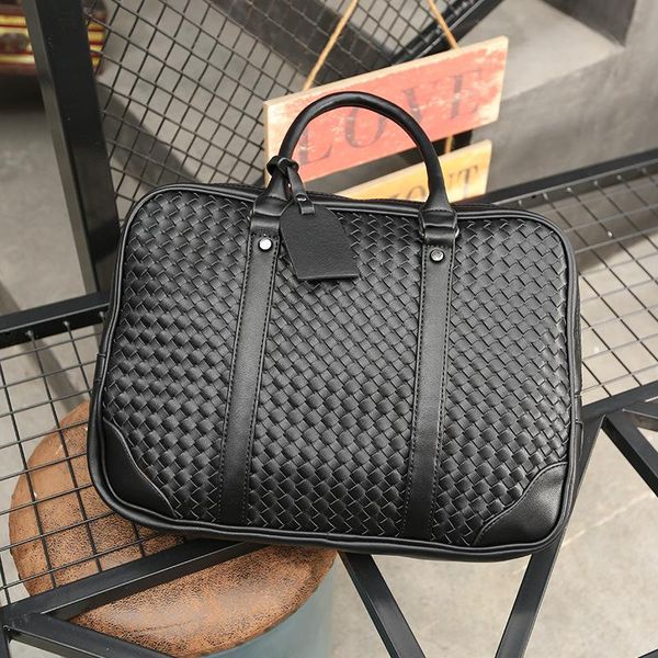 

italian hand knitting leather men briefcase 14" lapbag