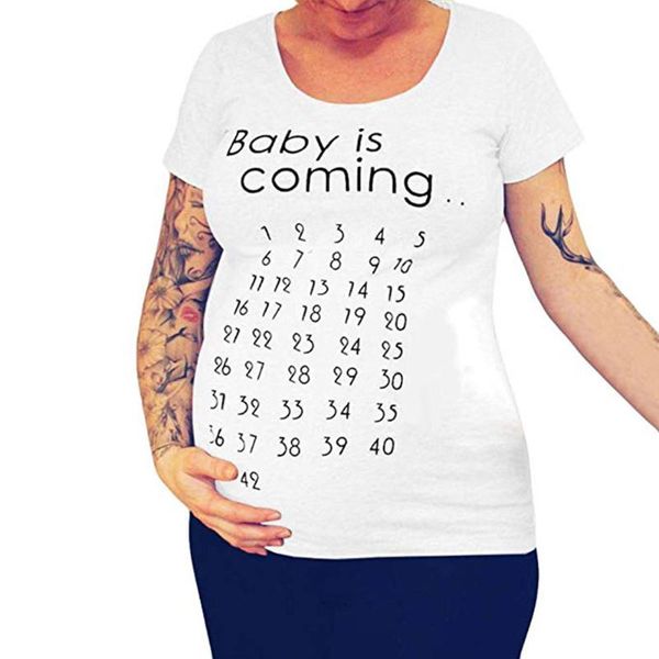 

short sleeve casual soft pullover loose ladies pregnancy baby is coming letter women t-shirt maternity clothes summer, White
