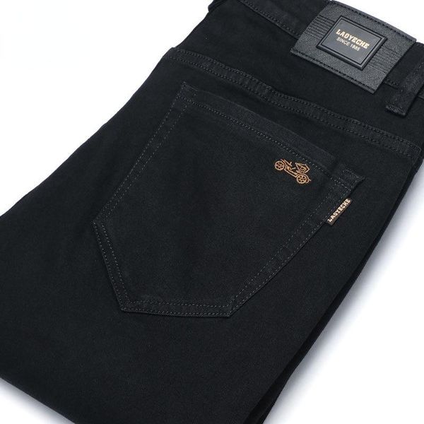 

men's jeans ajoc classic car men's spring and fall thick section mid-year business casual straight-leg loose elastic pants, Blue
