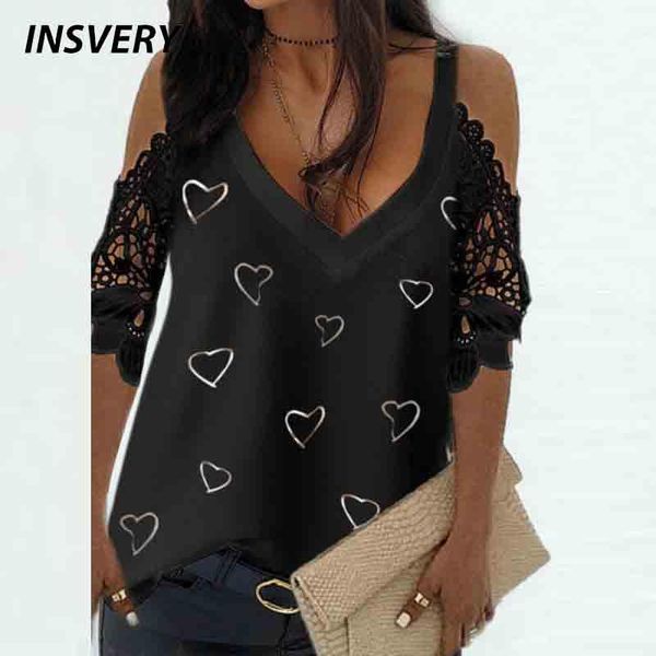 

women's t-shirt 2021 lace shirt women v neck summer print tshirt off shoulder half sleeve ladies office shirts for, White